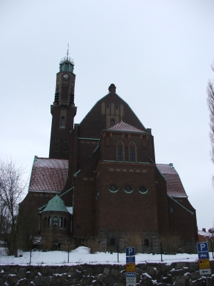 Engelbrekts church standing on a hill